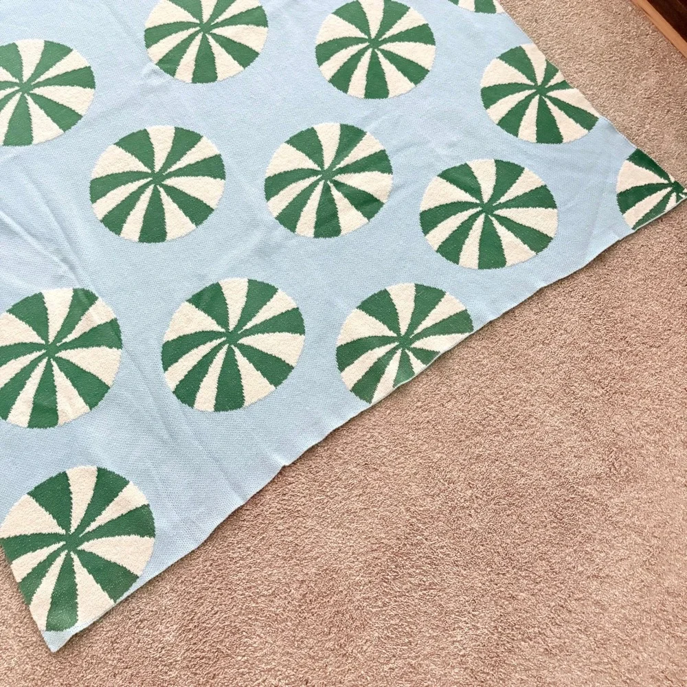Anthropologie Throw Blanket Bonnie Jacquard 50x60 Blue Peppermint Holiday Knit